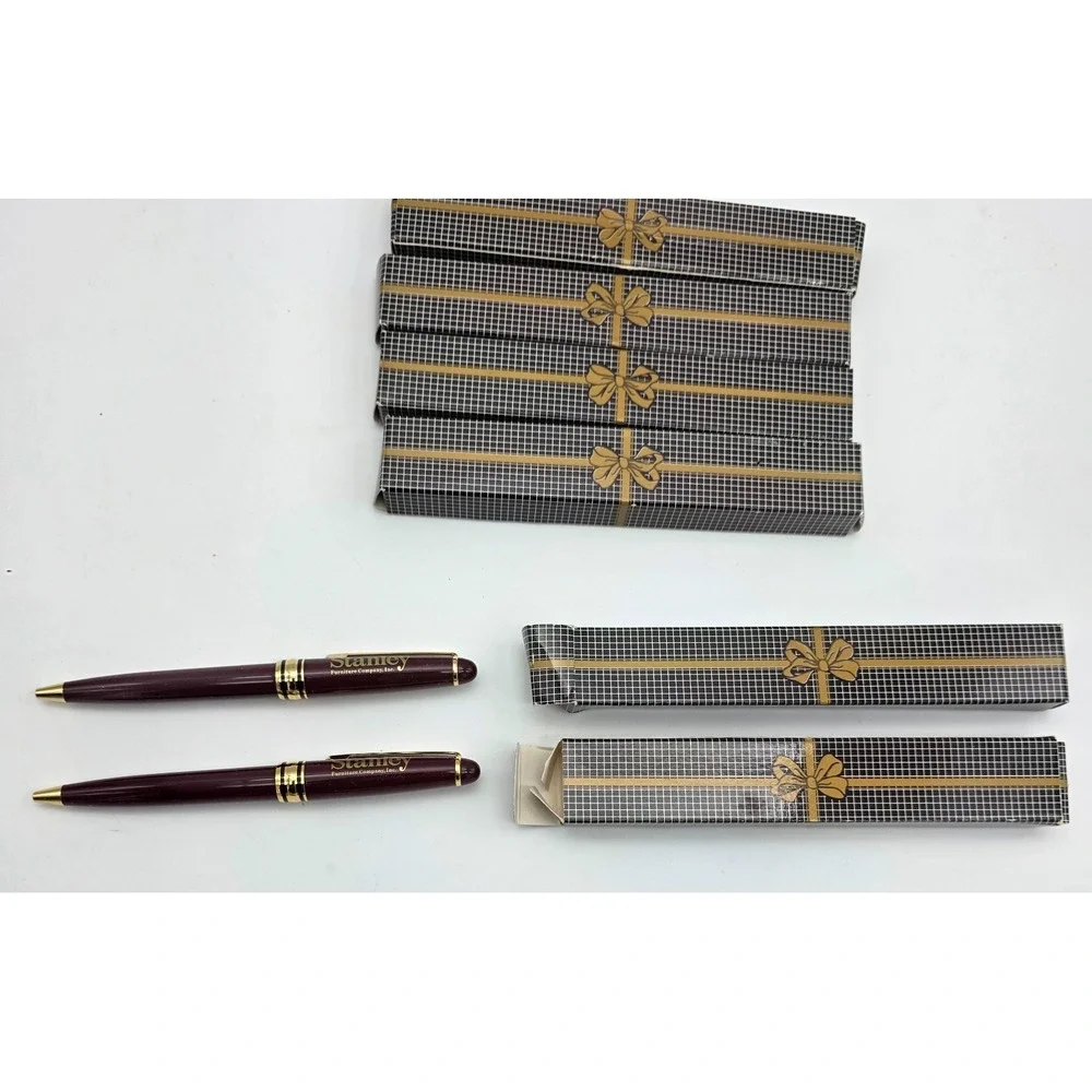 LOT of 6 Stanley Furniture Advertising Pen Burgundy & Gold  Euro Ballpoint Twist